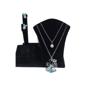 Silver with enamel pearl earring and necklace set
