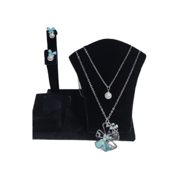 Silver with enamel pearl earring and necklace set