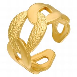 Mixed design interlocking gold plated ring
