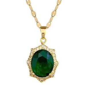 Gold plated necklace with green cz